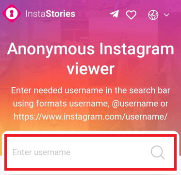 Immettere il nome utente per il quale si desidera visualizzare la storia e premere il tasto Invio | Come guardare Instagram dal vivo in modo anonimo